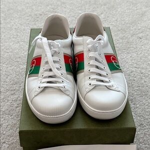 Gucci White Sneakers with Red and Green Accents
